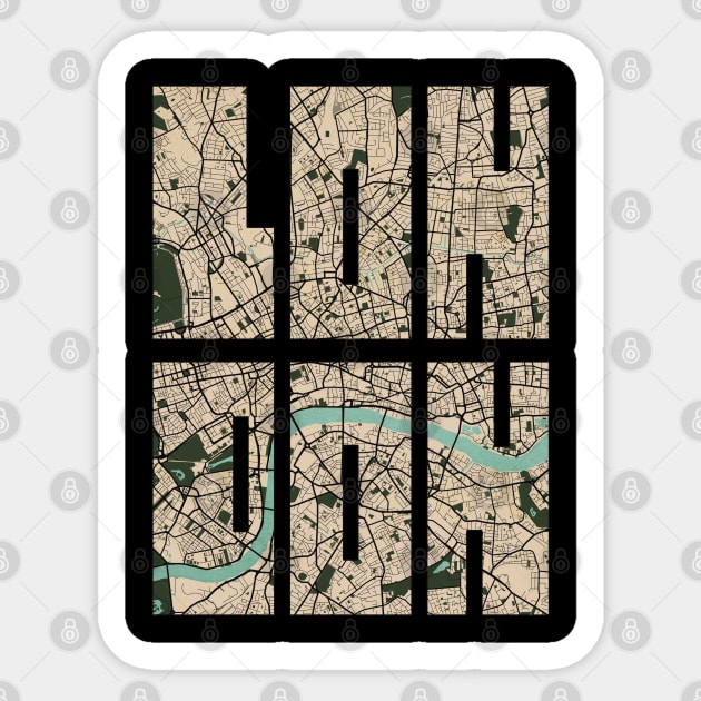 London, England City Map Typography - Vintage Sticker by deMAP Studio